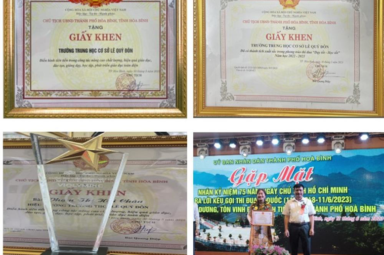 Cô giáo Phạm Thị Hải Châu - Bí thư Chi bộ - Hiệu trưởng nhà trường vinh dự nhận Giải thưởng của nhà trường và cá nhân tại Lễ Kỷ niệm 75 năm ngày Bác Hồ ra lời kêu gọi thi đua ái quốc