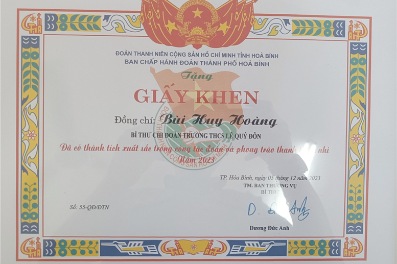 Thành tích xuất sắc của cá nhân đ/c Bùi Huy Hoàng