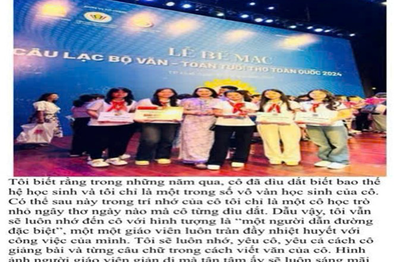 Trích đoạn bài viết của học sinh Vũ Mai Anh lớp 9A1