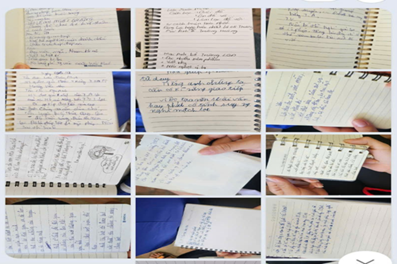 Các em học sinh không chỉ chăm chú lăng nghe mà còn ghi chép cẩn thận