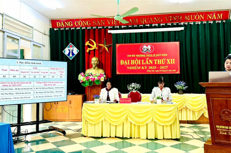 Đồng chí Vũ Thị Lan Phương - Bí thư Chi bộ trình bày báo cáo tại Đại hội