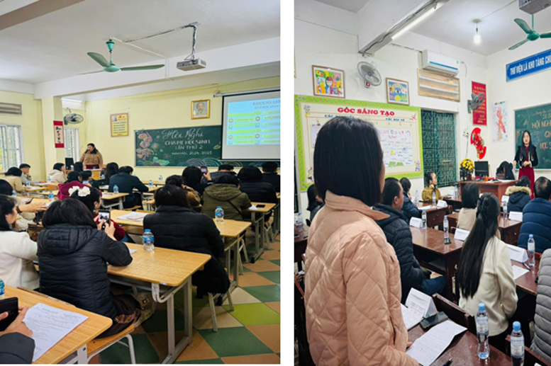 Hình ảnh cha mẹ học sinh nghe những thông tin chia sẻ 