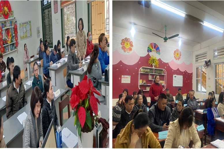 Hình ảnh cha mẹ học sinh trao đổi các biện pháp phối hợp