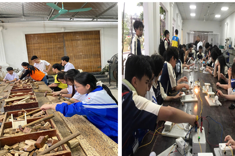 Học sinh trải nghiệm nghề thợ môc, điện dân dụng