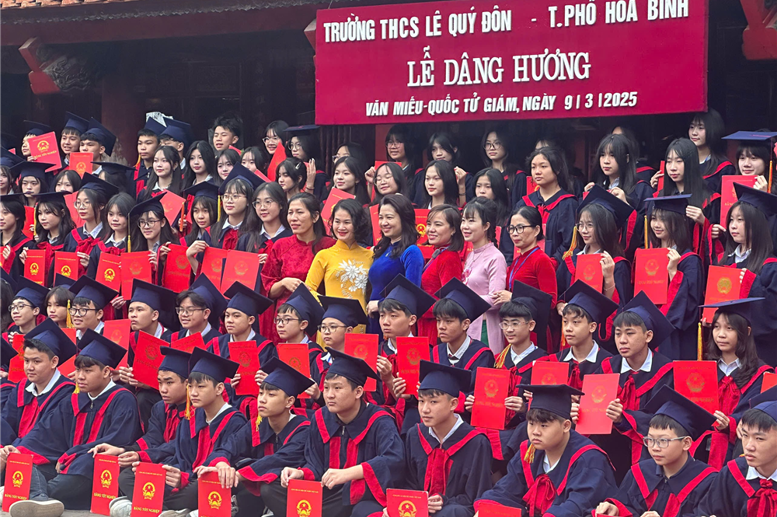 Các thầy cô và các em học sinh chụp ảnh lưu niệm tại Văn Miếu – Quốc Tử Giám